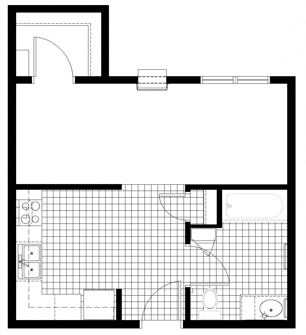 Floor plan for studio, 1 bath, 431 sqft